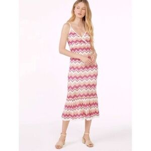 NWT Scoop For Walmart Pink Zigzag Patterned Sweater Midi Dress Large